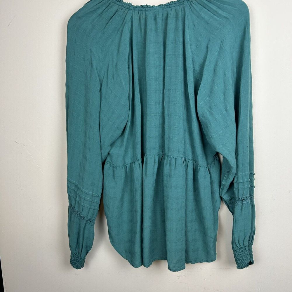 Knox Rose Green Peplum Peasant Blouse High Low Buttons Flowy Boho Size XL - Picture 2 of 6